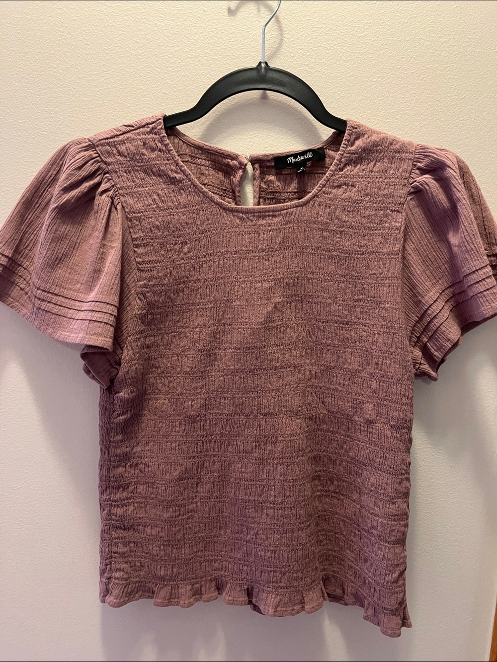 Madewell Dusty Mauve Textured Flutter Sleeve Blouse